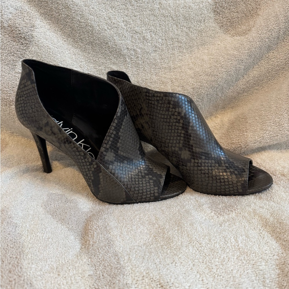 Calvin Klein Snakeskin Black Peep-Toe Heels